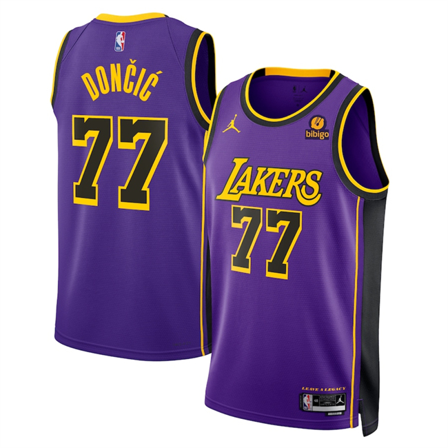 Men's Los Angeles Lakers #77 Luka Dončić Purple 2025 Statement Edition Stitched Basketball Jersey